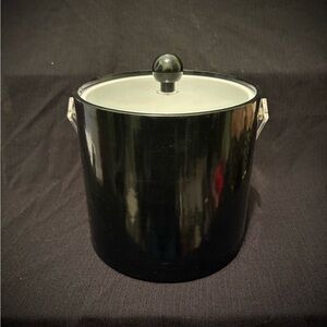 Culver Black Ice Bucket with Lid, Tongs, and Original Box